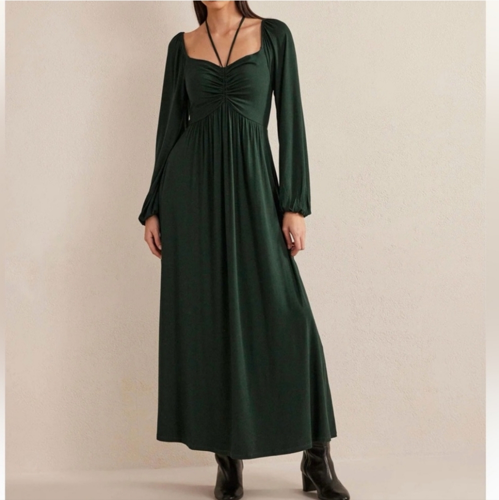 Boden Tie Detail Jersey Maxi Dress Cavolo Nero Green Milkmaid NWT-14 Regular
